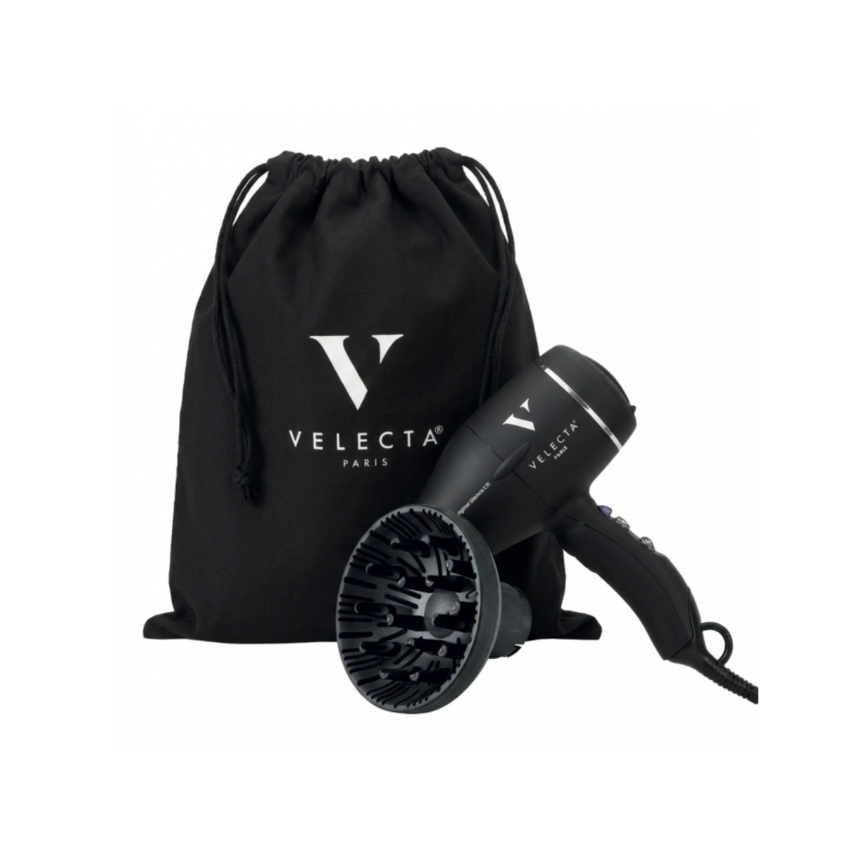 Velecta - Original Silence 1.7i - Coffret sèche-cheveux noir velours + Diffuseur