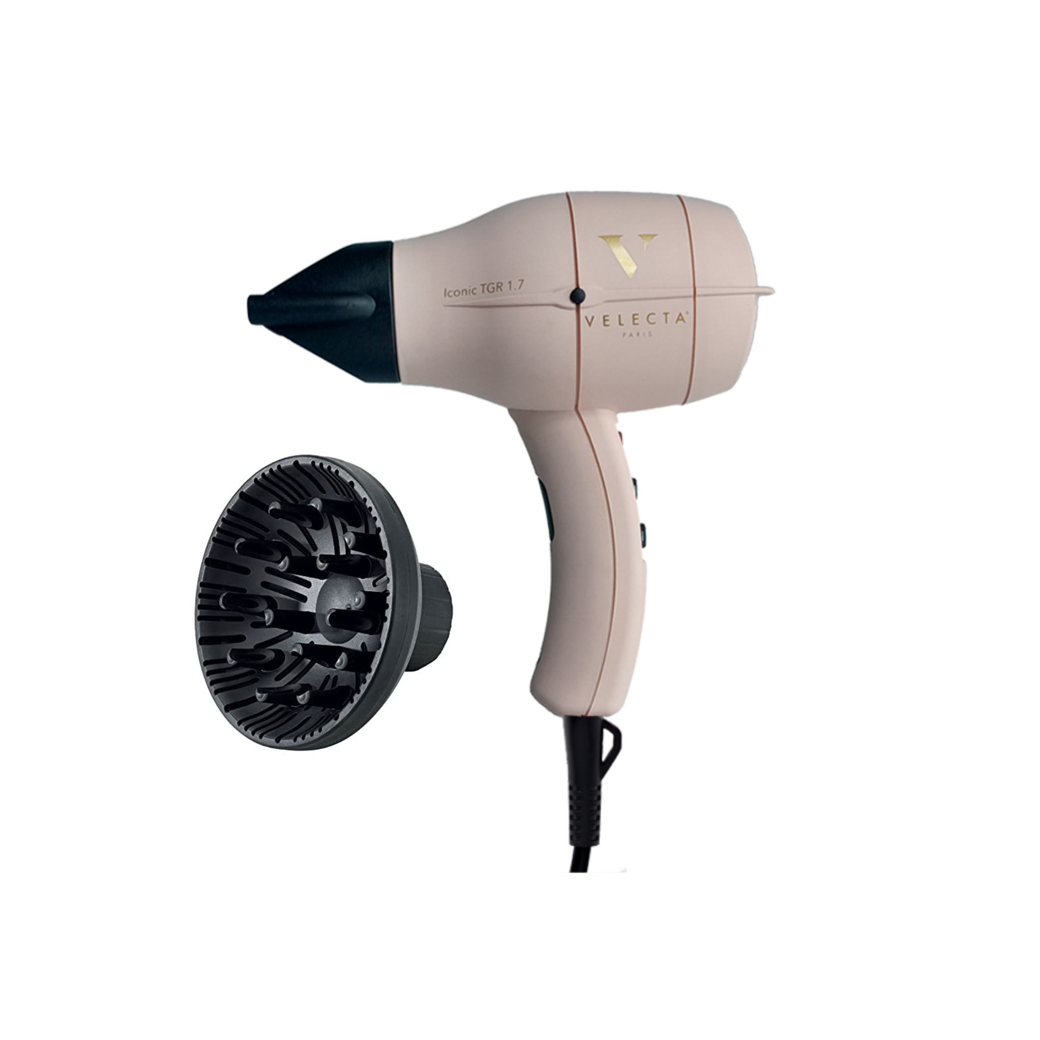 Velecta - Coffret Sèche Cheveux - Iconic TGR 1.7  - Rose Poudré avec marquage OR + Diffuseur