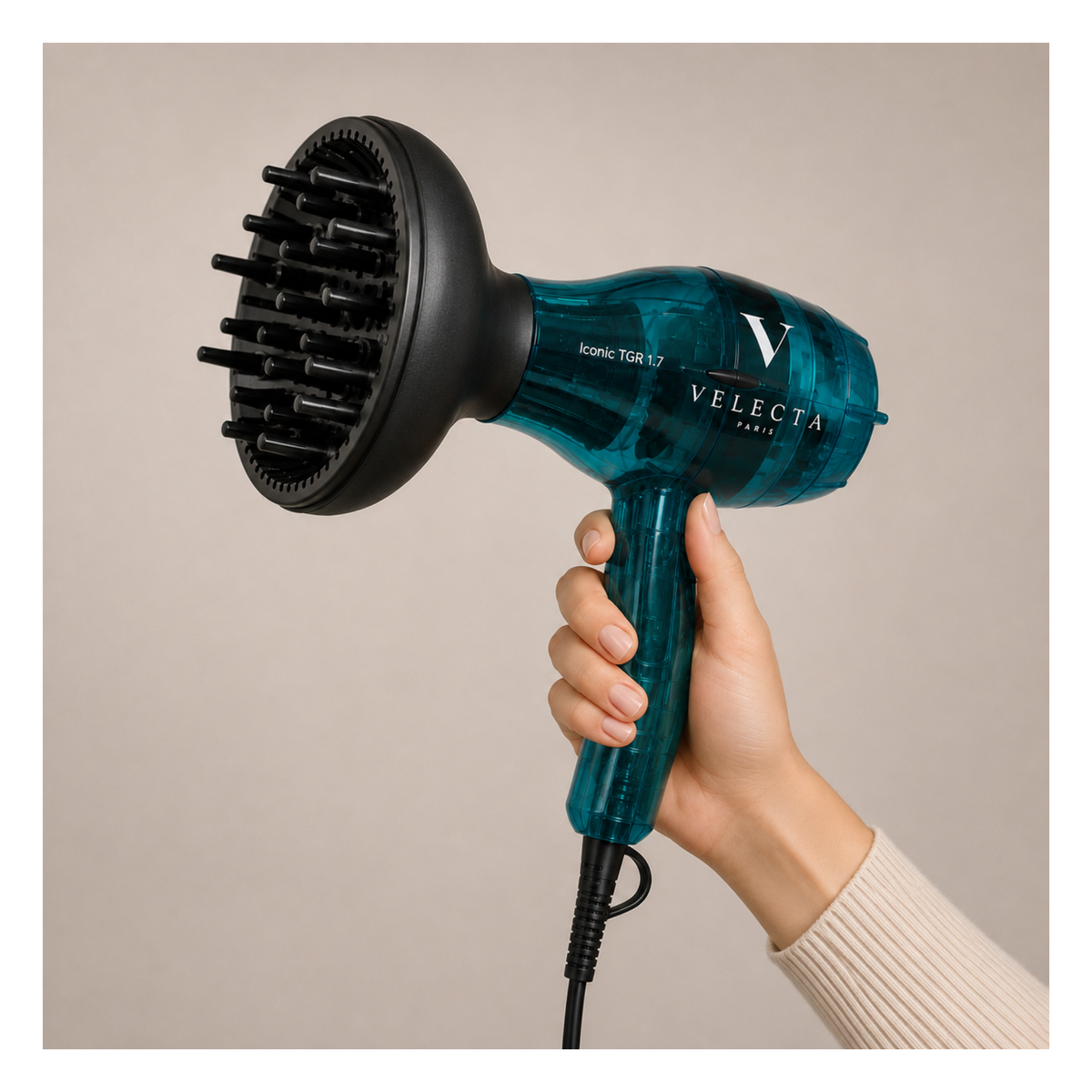 Routine Boucles Complète – Velecta 1.7 turquoise + Diffuseur + Crème Boucles Rich Hair Care